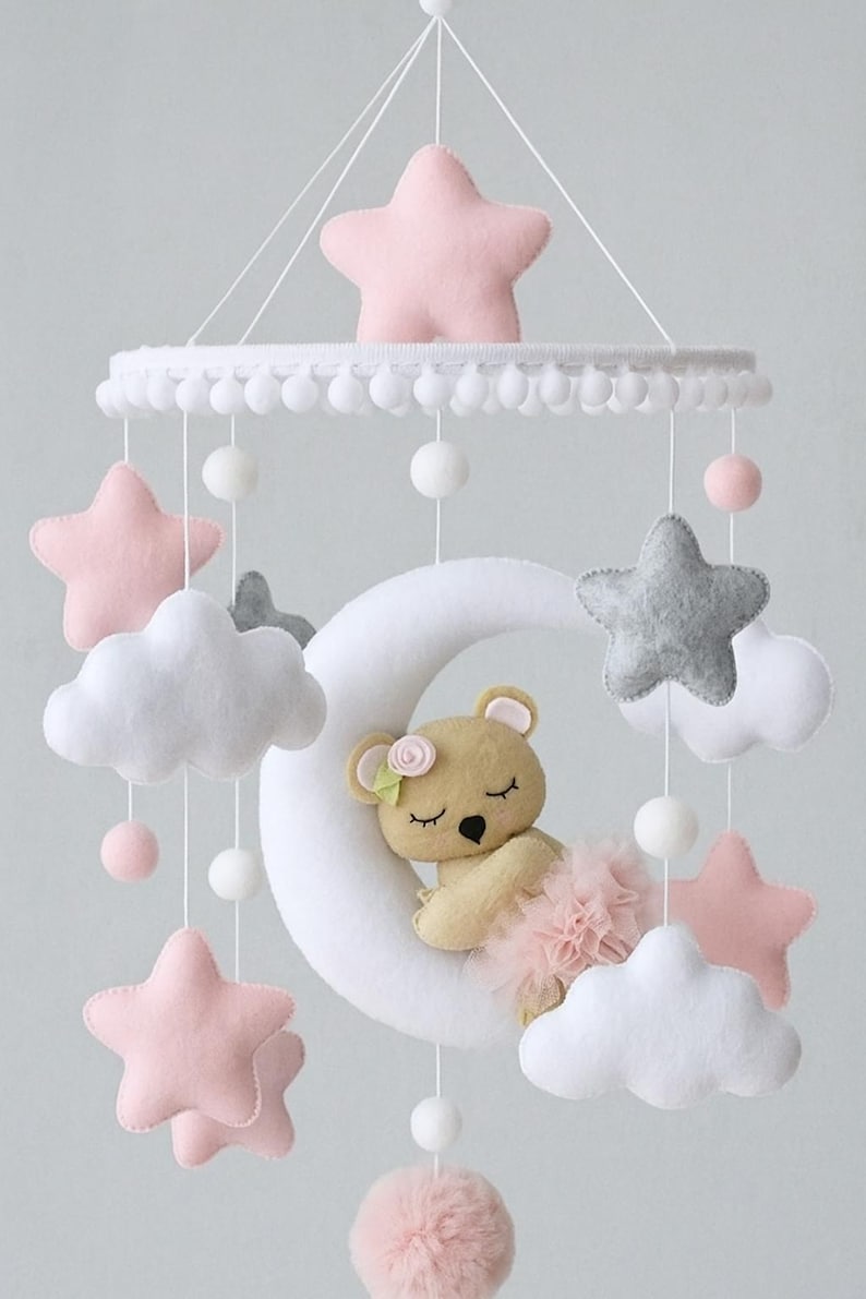 Woodland Teddy Bear Crib Mobile: Handmade Felt Nursery Decor - Etsy