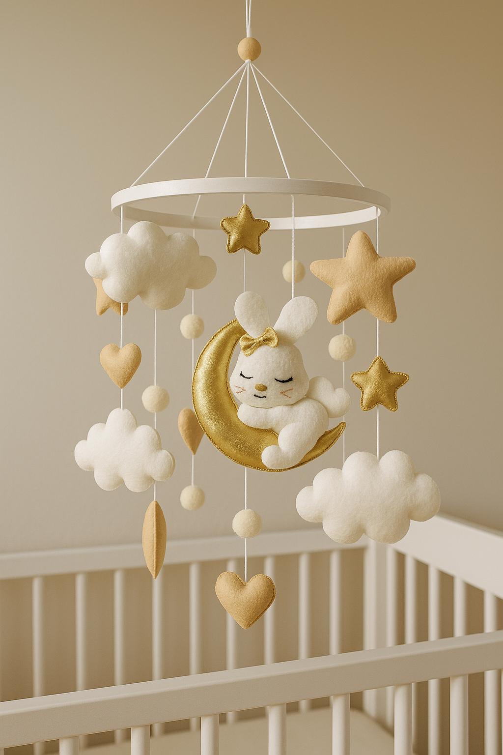 Neutral Rabbit Stuff For Rabbits Neutral Baby Mobile: Felt Rabbits, Stars, Musical Crib Decor - Etsy