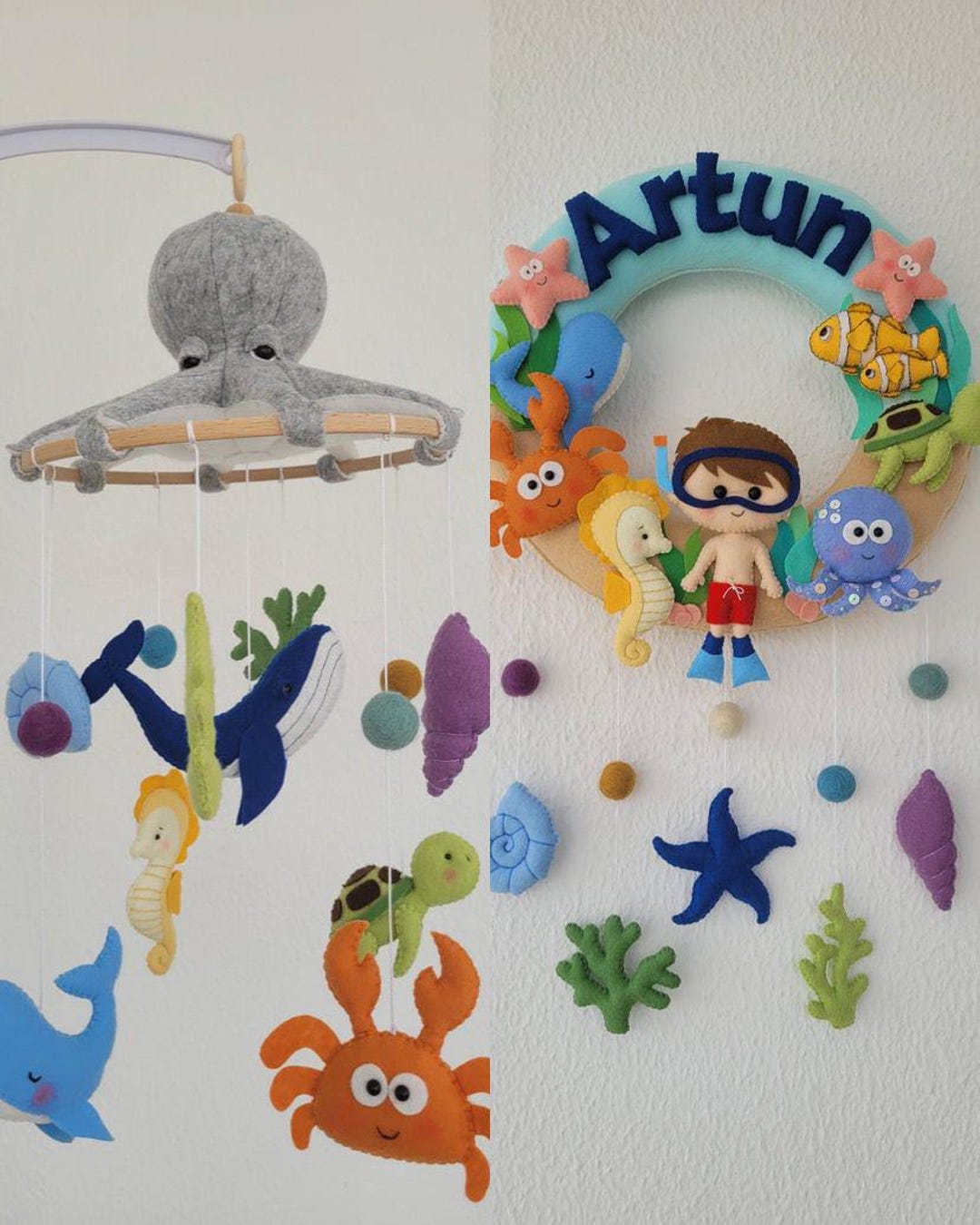 Sea Creature Baby Mobile: Personalized Felt Crib Mobile & Door Hanger ...