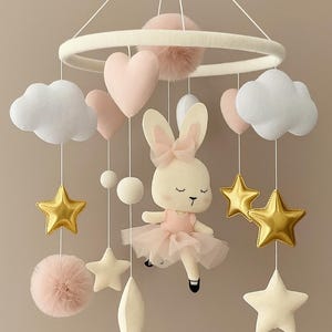 Handmade Woodland Bunny Crib Mobile: Felt Ballerina, Stars
