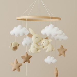 Handmade Woodland Mobile: Felt Rabbit & Friends Musical Crib Mobile