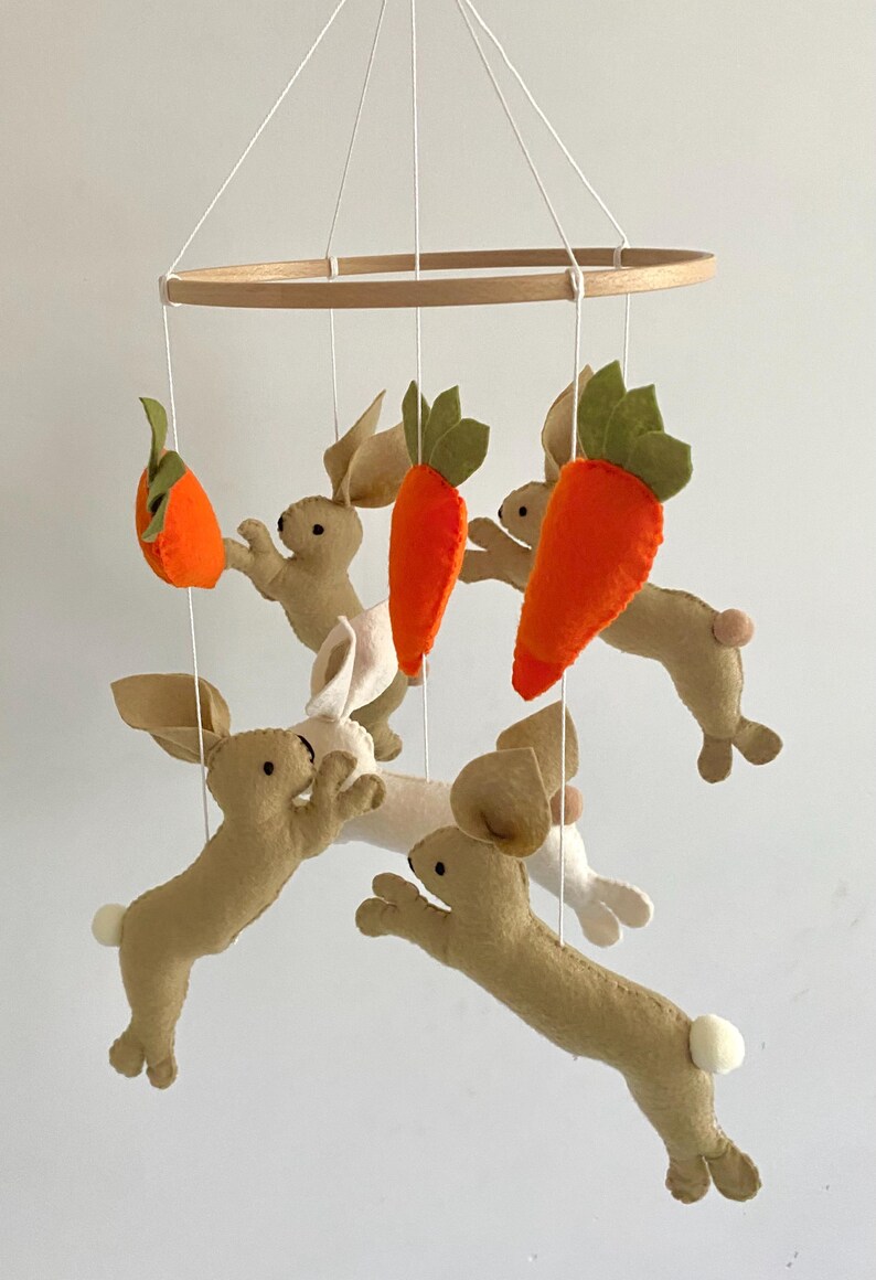 Neutral Rabbit Stuff For Rabbits Neutral Baby Mobile: Felt Rabbits, Stars, Musical Crib Decor - Etsy