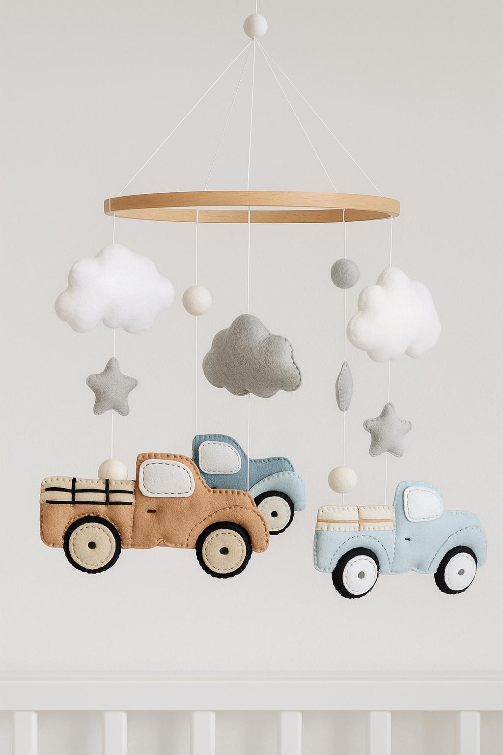 Music Box Mobile Crib Cheerful Cars Baby Room Accessory Mobile Nursery Felt Rabbit Sky Baby Girl Boy Mobile Hanging Star Neutral Mobile