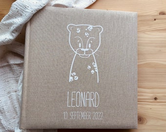 Personalized Photo Album - Leopold Leopard | Photo album individual |memory| Birth gift |baptism| baby shower| Family photo album