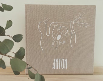 Personalized Photo Album - Anton Monkey | Individual Photo Album |Remembrance| Gift for birth | baptism | baby shower| family photo album