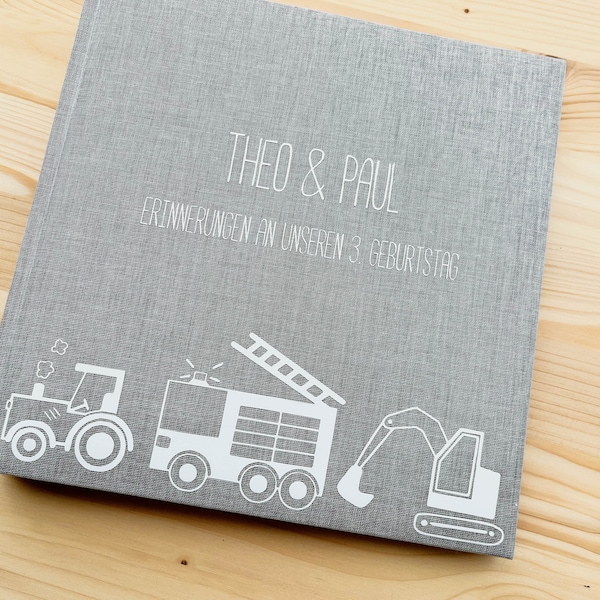 Personalisiertes Fotoalbum - brumm brumm| Fotoalbum individuell |Erinnerung| Geschenk zur Geburt |Taufe| Babyparty| Traktor Bagger Feuerwehr