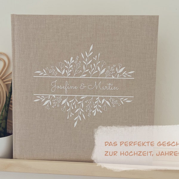 Personalisiertes Fotoalbum- floral frame | Hochzeitsalbum  | Blumenrahmen | Familienalbum | Babyalbum | Geschenk zur Hochzeit, Geburt, Taufe