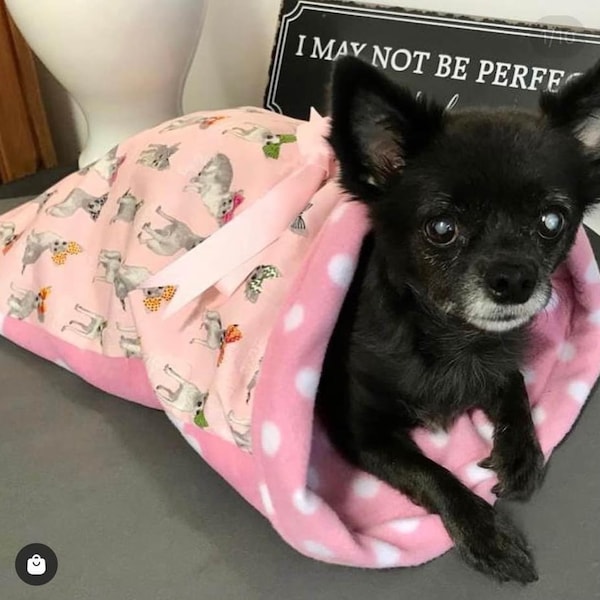 Reversible Cosy Snuggle Sack Sleeping Bag for Pets - Pink Chihuahua Fabric