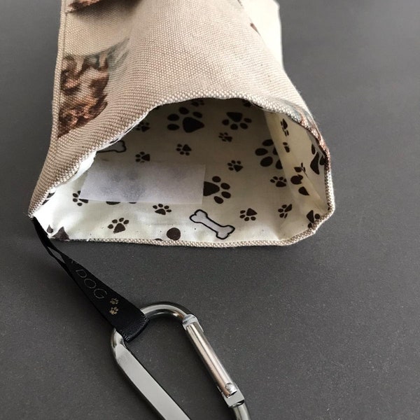 Beautiful handmade cotton treat bag with a super cute beige Chihuahua Dog fabric