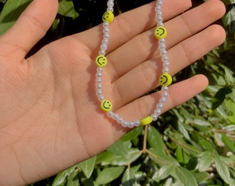Yellow Smiley Pearl Choker Necklace Preppy Jewelry Aesthetic