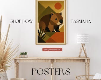 Geometric Wombat Wall Art Set | Australian Animal Prints, Mid Century Decor (Digital Download)