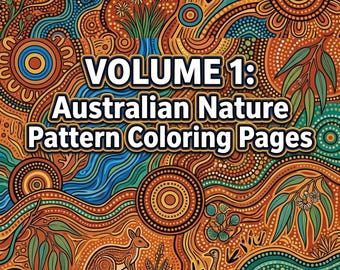 Australian Nature Pattern Coloring Pages, 11 Printable Adult Pages (Digital Download)