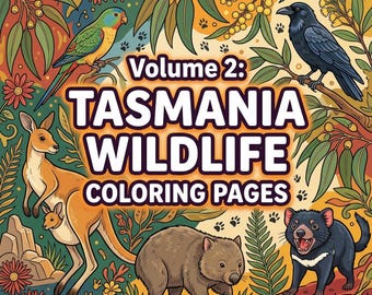 Tasmania Wildlife Coloring Pages, Australian Animals, Printable Art (PDF Download)