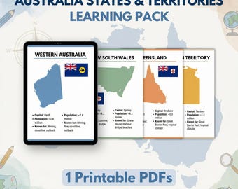 Australia States and Territories Printable Pack | 8 Geography Worksheets | Instant Download