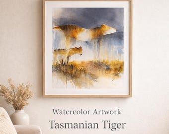 Tasmanian Tiger Watercolor Print – Abstract Wildlife Art – Australian Native Animal Wall Art