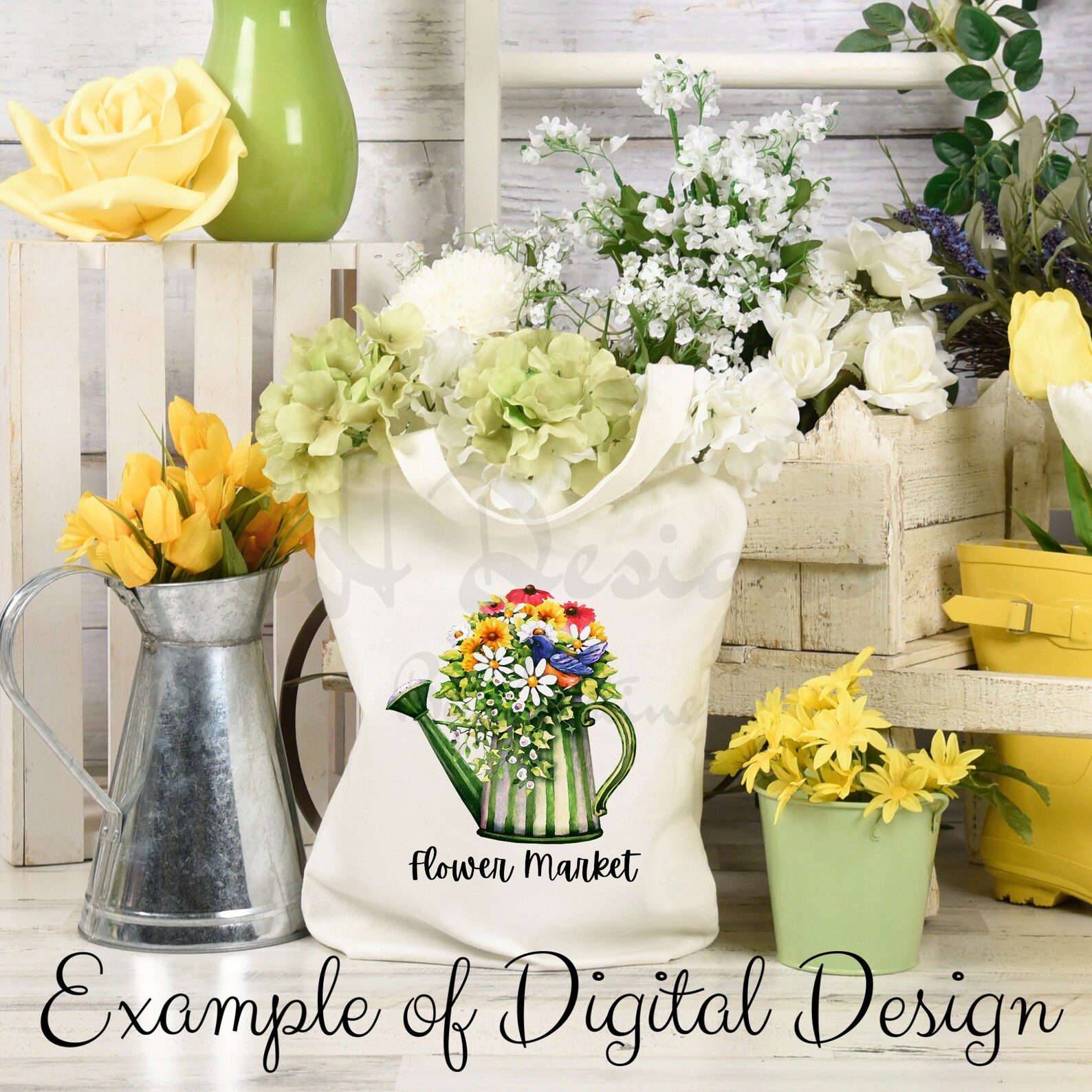 Flower market watering can floral digital PNG download for Etsy