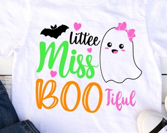 Little Miss Bootiful Ghost SVG: Kids Halloween Shirt , Silhouette Dxf Png, Girls files shirt