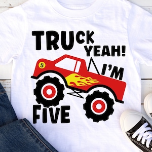 Camion oui svg, Cinq ans, Garçon d’anniversaire, Cinquième anniversaire, 5e anniversaire, Monster Truck Anniversaire Svg, fichiers coupés pour cricut