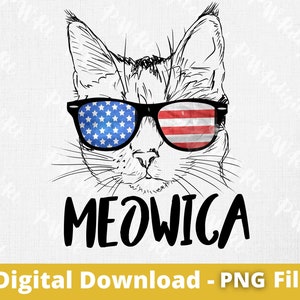 4 juillet Meowica png , Cat lover , Drapeau américain png , 4 juillet cat png , Usa flag lunettes de soleil - Téléchargement instantané , Prêt à l’emploi
