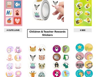 Reward Stickers | Teacher & Children, animals, 25mm Self-Adhesive