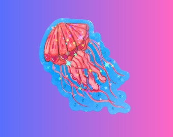 Holographic Jellyfish Sticker: Waterproof Vinyl Decal for Laptop, Water Bottle
