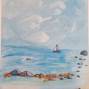 Beach print-original ocean painting- sea scape wall art