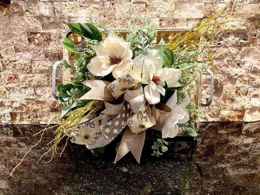 Hanging Floral Basket Tobacco Basket Magnolia Wreath Front Etsy UK