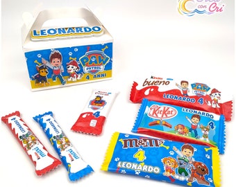 Paw Patrol Party Kit, personalized snacks with personalized gift box, suitable for Birthdays.