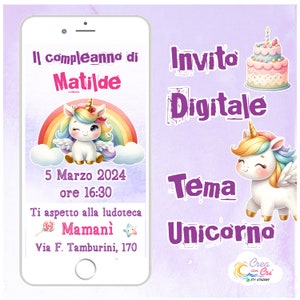 Invito Digitale Unicorno adatto per Nascita, Compleanno, Battesimo Bimba.