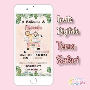 Invito Digitale Tema Animali Safari adatte per Compleanno, Battesimo, Comunione Bimbo, Bimba.