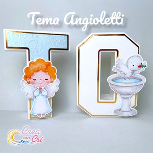 Lettere 3D tema Angioletti, adatte per Nascita, Compleanno, Battesimo, Prima Comunione, Scritta Nome, Bambina, Bambino