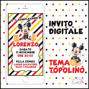 Invito Digitale Topolino adatto per Nascita, Compleanno.