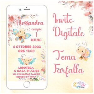 Invito Digitale Farfalla adatto per Nascita, Compleanno, Battesimo, Prima Comunione Bimba.