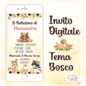 Invito Digitale Tema Bosco adatto per Nascita, Compleanno, Battesimo, Comunione Bimbo, Bimba.