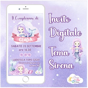 Invito Digitale Sirena adatto per Compleanno Bimba.