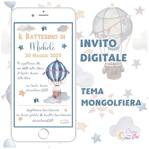 Invito Digitale Mongolfiera adatto per Nascita, Compleanno, Battesimo Bimbo, Bimba.