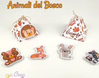 N.10 Woodland Animals Theme Boxes, Autumn, pyramid model, suitable for Birth, Birthday, Baptism, boy and girl