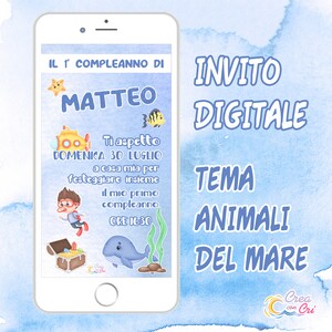 Invito Digitale Tema Animali del Mare adatte per Compleanno, Battesimo, Comunione Bimbo, Bimba.