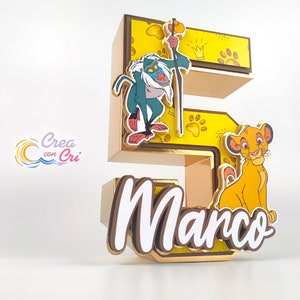 Lettera e Numero 3D Re Leone Disney, Personalizzato con nome, adatto per Nascita, Compleanno, Battesimo bambino e bambina.