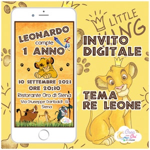 Invito Digitale Re Leone adatto per Nascita, Battesimo, Compleanno.
