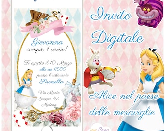 Alice in Wonderland Digital Invitation, suitable for Births, Birthdays, Baptisms of Girls.