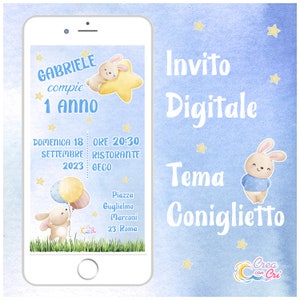 Invito Digitale Coniglietto adatto per Nascita, Compleanno, Battesimo Bimbo, Bimba.
