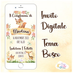 Invito Digitale Tema Bosco adatto per Nascita, Compleanno, Battesimo, Comunione Bimbo, Bimba.