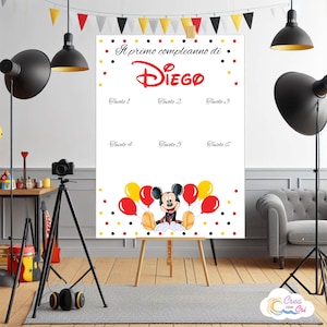 Tableau Digitale Topolino, Mickey Mouse Disney, adatto per Battesimo, Compleanno, Prima Comunione, Personalizzabile
