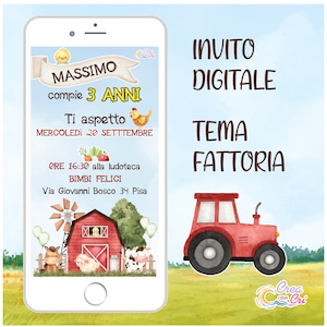 Invito Digitale Fattoria adatto per Compleanno, Battesimo Bimbo, Bimba.