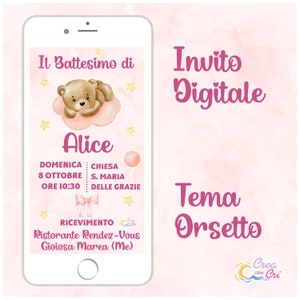 Invito Digitale Orsetto adatte per Compleanno, Battesimo, Comunione Bimbo, Bimba.