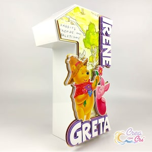 Lettere e Numeri 3D Winnie the Pooh, adatte per Nascita, Compleanno, Battesimo Bambina, Bambino