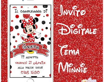 Invito Digitale Minnie adatto per Nascita, Compleanno Bimba.