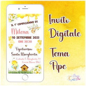 Invito Digitale Ape adatto per Compleanno, Battesimo, Comunione Bimbo, Bimba.