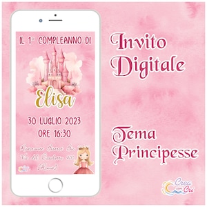 Invito Digitale Principesse adatte per Compleanno, Battesimo, Comunione Bimba.